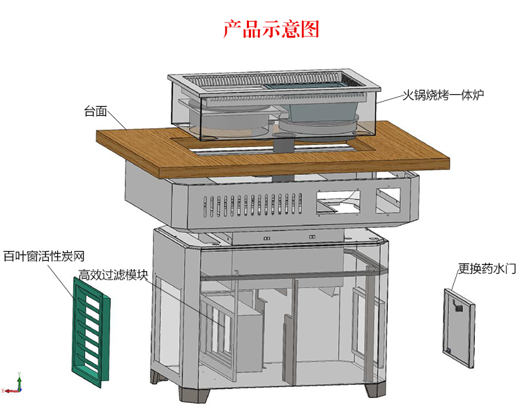实木无烟烧烤桌无烟涮烤一体桌无烟烧烤设备(图2)